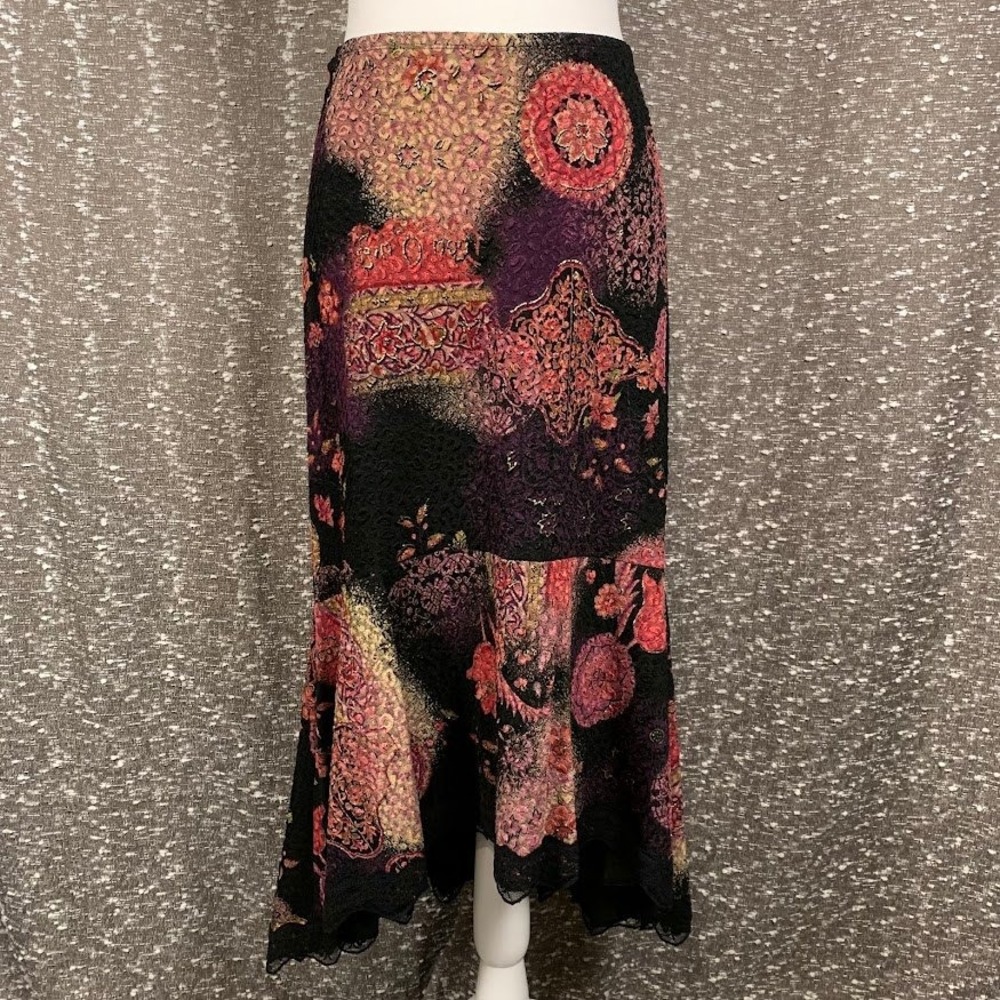 West End Asymmetrical Midi Skirt Lace Trim Boho Whimsigoth Fairy Women's Small